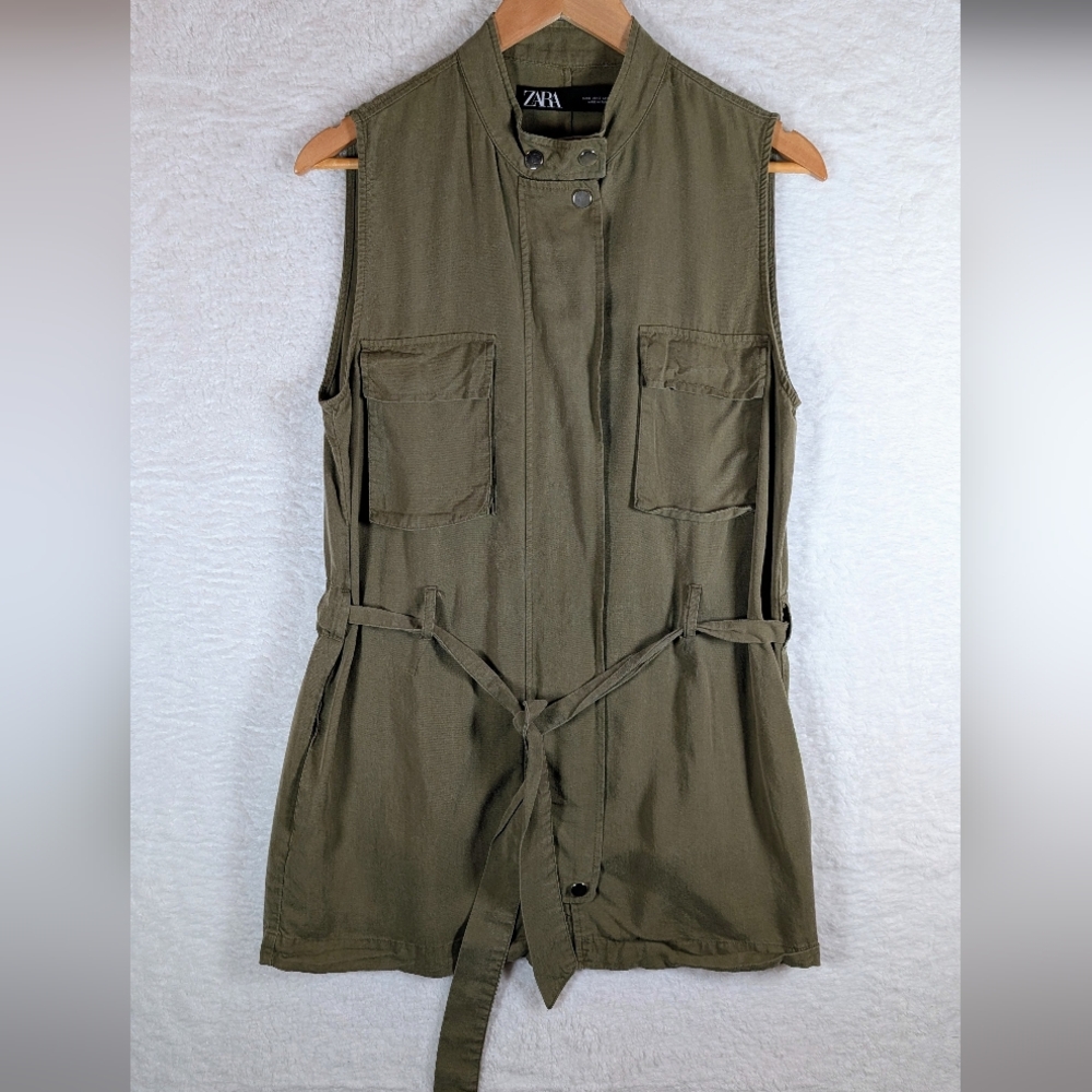 332-Zara Olive Green Sleeveless Vest